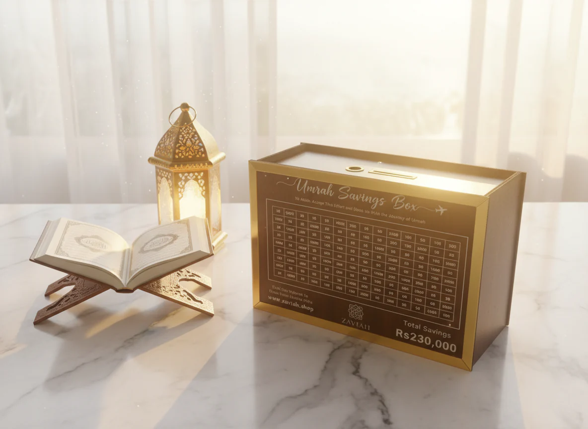Umrah Saving Box - Wooden Islamic Money Saving Box - 280 Days