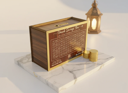 Premium Wooden Umrah Saving Box – 280 Days Halal Savings Plan for Hajj & Umrah