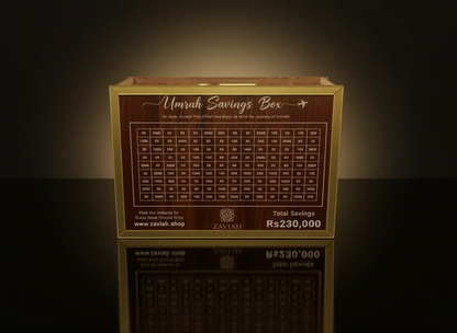 Premium Wooden Umrah Saving Box – 280 Days Halal Savings Plan for Hajj & Umrah